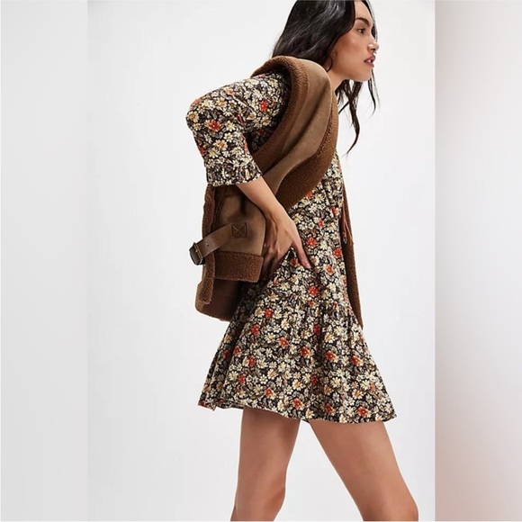 🍂Free People Floral Boho Mini Dress size Medium 🍂 - Picture 6 of 14